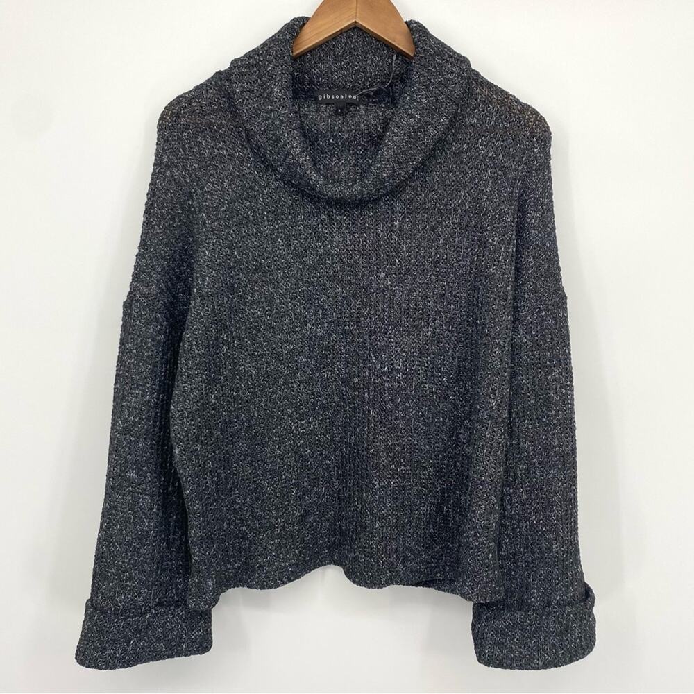 NWT GIBSONLOOK Charcoal Gray Flare Sleeve Cowl Neck Sweater Size Small Relaxed